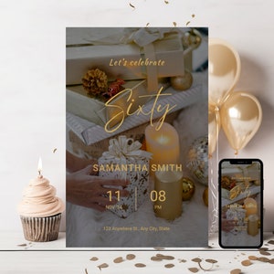 60th Birthday Invitation with matching Phone Template; Editable 60th Invite Template; Digital 60th Birthday Party Invite; 60th Birthday Card