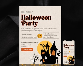 Editable Halloween Party Invitation, Spooky Design (Digital Download)