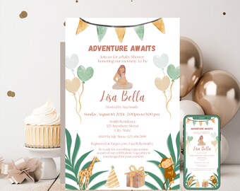 Safari baby shower invitation; Yoga baby shower invite; Digital and Printable; Jungle baby shower invite; Gender neutral baby shower invite