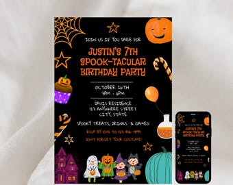 Editable Halloween Birthday Invitation, Costume Party (Digital)