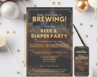 Diapers and Beer shower invitation; Dads baby shower; Dad to be invite; Granddad to be invite; Editable and digital template; Dad shower