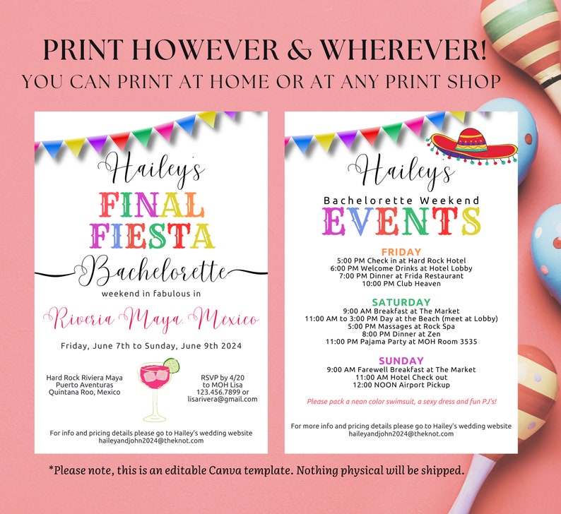 Final Fiesta Bachelorette Party Invitation and Itinerary Template ...