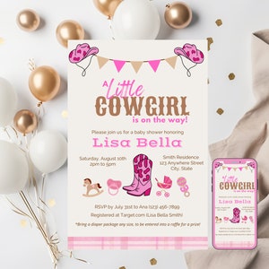 Editable Cowgirl baby shower invitation; Country Western Girl Invite; Little Cowgirl Printable Template; Instant Download; Rodeo Baby Girl