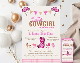 Bearbeitbare Cowgirl-Babyparty-Einladung, Western-Mädchen (Digitaler Download)
