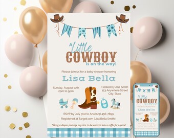 Editable Cowboy Baby Shower Invitation, Wild West Theme (Digital Download)