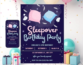 Editable Sleepover Birthday Party Invitation (Digital Download)