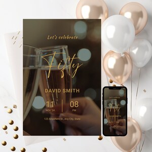 50th Birthday Invitation with matching Phone Template; Editable 50th Invite Template; Digital 50th Birthday Party Invite; 50th Birthday Card