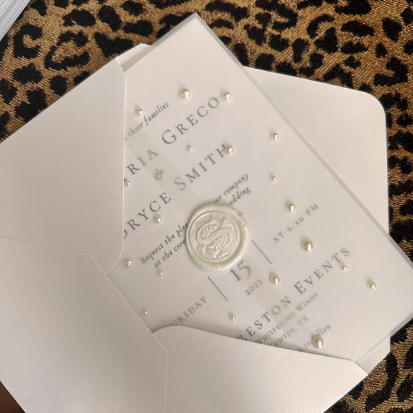 Pre-folded Pearl Vellum Jacket, Envelope and Wax Seal Set - Sized for 5"x7" Invitations, translucent Vellum Sleeve, DemetriaDesign