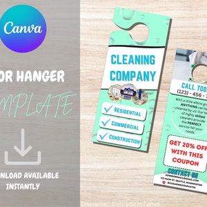 Colgador de puerta para empresas de limpieza, plantilla de colgador de puerta de Canva, colgador de puerta de diseñador, diseño de colgador de puerta para empresas, colgador de servicio de limpieza