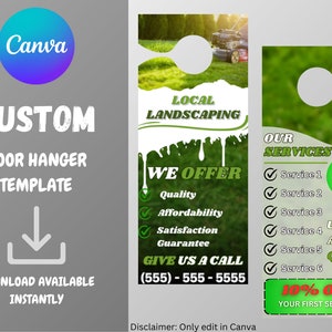 Landscaping door hangers for business advertising, front and back template, edit in canva