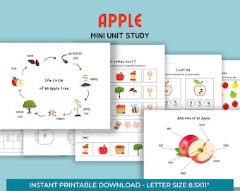 Apple Mini  Unit Study, Nature Study, Science, Educational Activities for Preschool, Life Cycle, Anatomy, Homeschool,Fall worksheet