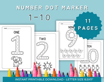 Number Dot Marker Worksheets, Dot Marker Activities for Toddlers/Preschoolers, 1-10 Do a Dot Printable, Fine Motor Skills