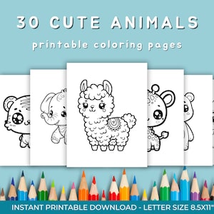 30 Animal Coloring Pages for Kids - Fun & Educational Digital Download for Kids Toddlers Preschoolers, Simple Coloring Pages, kindergarten