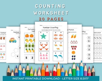 Printable Counting Activity Worksheet for Kids,Counting 1-10,Fun Educational Math Practice,Toddler Numbers Matching, Homeschool Kindergarten