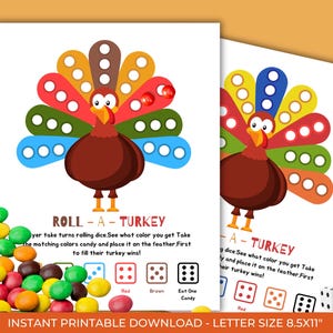 Roll-A-Turkey Game,Thanksgiving Kids Table Game,Printable Activity,Fun Family Game for Kids Adults Party Game,Rustic Fall Classroom Activity