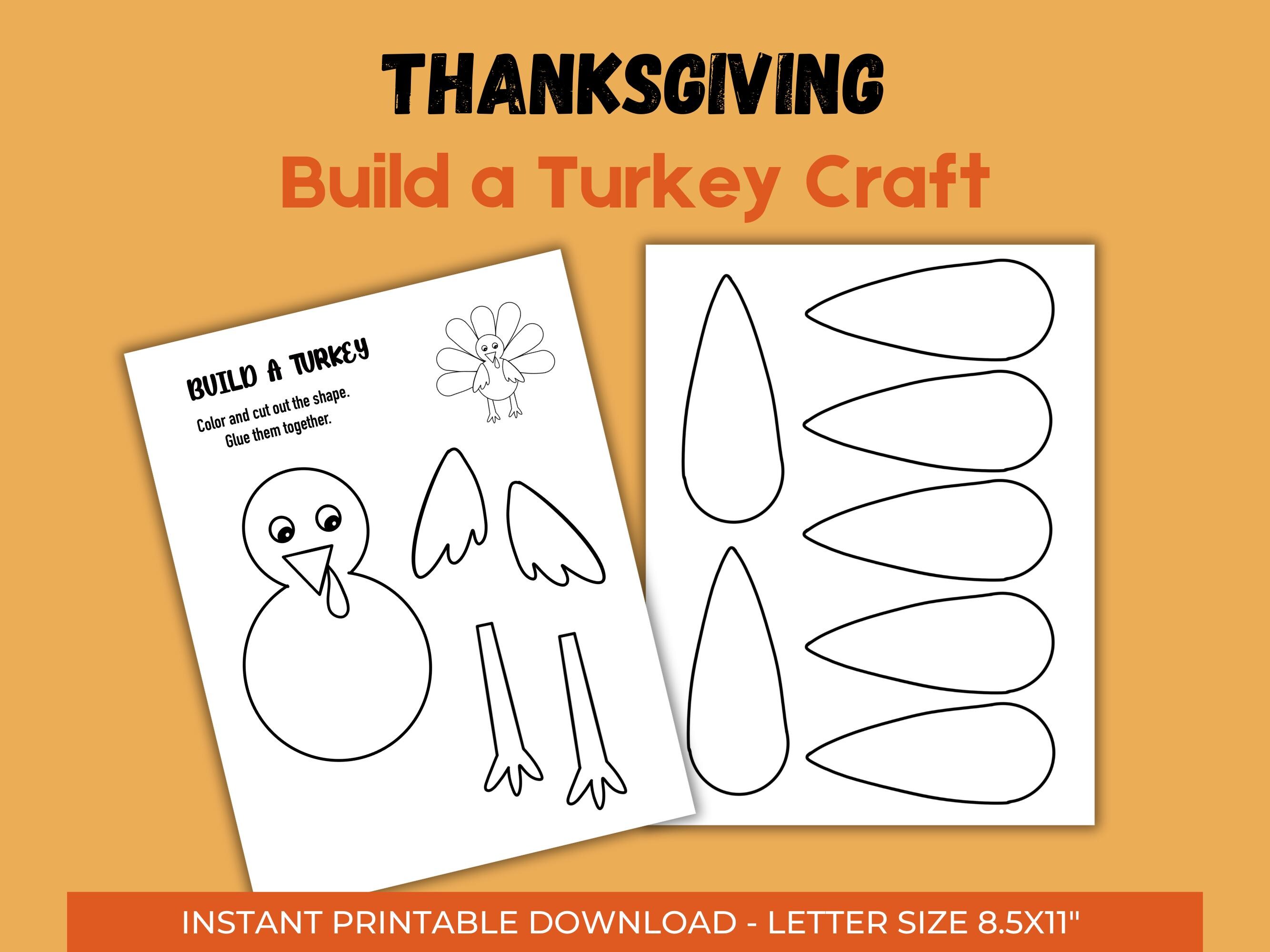 Build A Turkey Kid's Craft Printable,Thanksgiving Craft  Activity, Classroom or family activity, Coloring Page