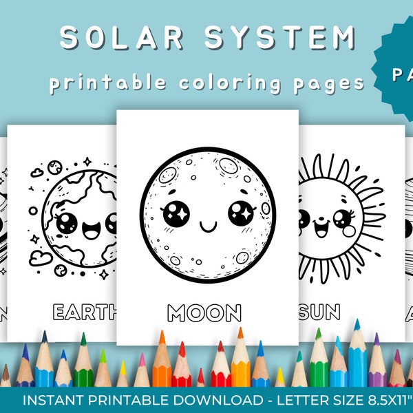 Livre de coloriage éclipse solaire pour enfants, pages à colorier éducatives de la planète, activité du système solaire pour enfants, téléchargement numérique, maternelle