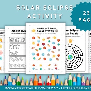 Solar Eclipse System Worksheet for Kids, Total Solar Eclipse 2024,Educational Science Game, Fun Learning Resource,Digital Download&quot;