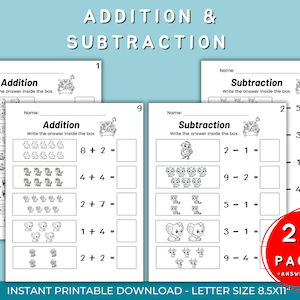 Addition And Subtraction within 10, Math worksheet,basic operation,Numbers,Kindergarten,Digital download