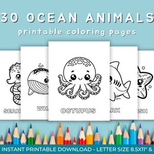 Ocean Animals Coloring Pages for Kids Toddlers Preschoolers ,Educational Underwater Sea Life, Simple Coloring Pages. Printable kindergarten