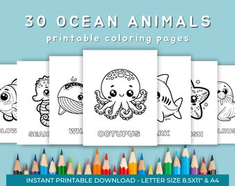 Ocean Animals Coloring Pages for Kids Toddlers Preschoolers ,Educational Underwater Sea Life, Simple Coloring Pages. Printable kindergarten