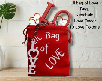 Fun Valentine's Gift Love Word Decor, Love keyring, Love Tokens in a Lil Bag