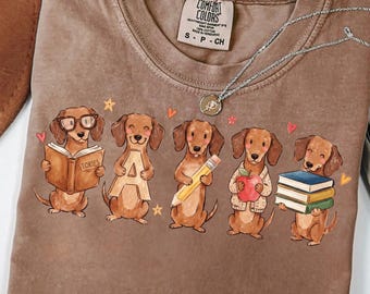 Reading Teacher Dachshund Shirt, Comfort Colors® Tee & Sweatshirt, Cute Wiener Dog Teacher Gift, Literacy Teacher Shirt, Back To School Tee