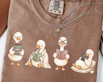 Book Lover Goose Shirt, Comfort Colors® Tee & Sweatshirt, Reading Goose Shirt, Cozy Bookworm Gift, Bibliophile Tee, Gift For Her