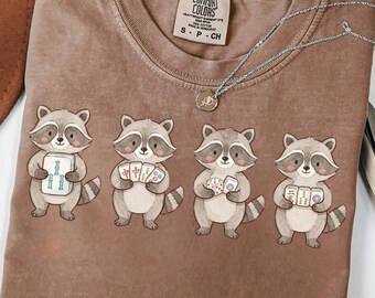 Raccoon Mahjong Shirt, Comfort Colors® Tee & Sweatshirt, Cute Mah Jongg Gift, Game Night Shirt, Raccoon Lover Tee, Women Mahjong Gift