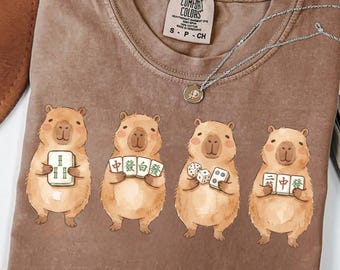 Capybara Mahjong Shirt, Comfort Colors® Tee & Sweatshirt, Cute Mah Jongg Gift, Game Night Shirt, Women Mahjong Tee, Capybara Lover Gift