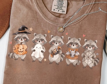 Halloween Raccoon Shirt, Comfort Colors® Tee & Sweatshirt, Cute Spooky Raccoon Gift, Ghost Pumpkin Fall Shirt, Autumn Animal Tee