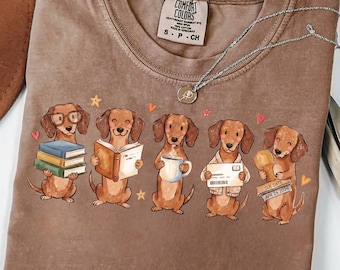 Librarian Dachshund Shirt, Comfort Colors® Tee & Sweatshirt, Cute Wiener Dog Librarian Gift, Book Lover Shirt, Library Staff Tee