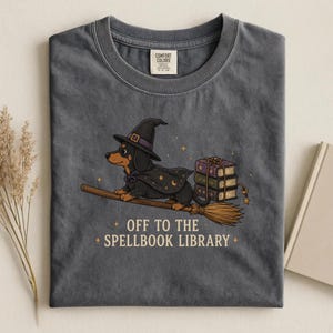 Comfort Colors® Witchy Dachshund Shirt, Library Tee, Fantasy Reader Shirt, Book Lover Gift, Wiener Dog Witch, BookTok Tee