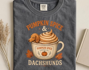 Comfort Colors® Pumpkin Spice Dachshund Shirt, Fall Dog Mom Tee, Cozy Autumn Wiener Dog Shirt, Cute Doxie Lover Gift