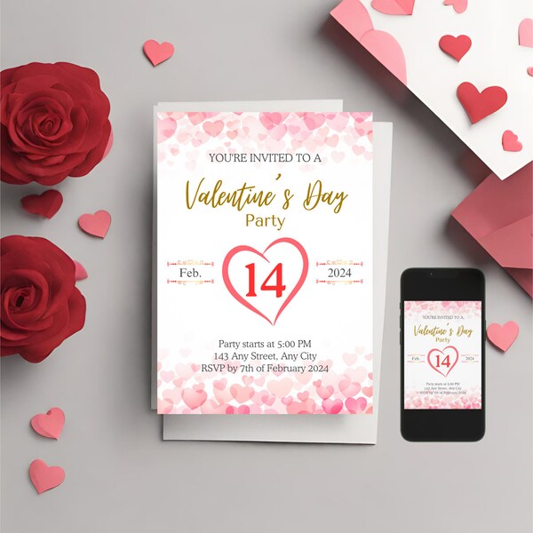 Lovely relationship digital template, Romantic holiday invitation, sweetheart celebration CANVA template, affection express feelings card