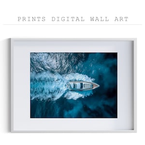 Druckbare Luxus Schnellboot Ansicht von oben Wandkunst, Ozean Schnellboot Ansicht von yacht, digitale Grafik, Wand Kunst Druck, digitale Datei | 24-21