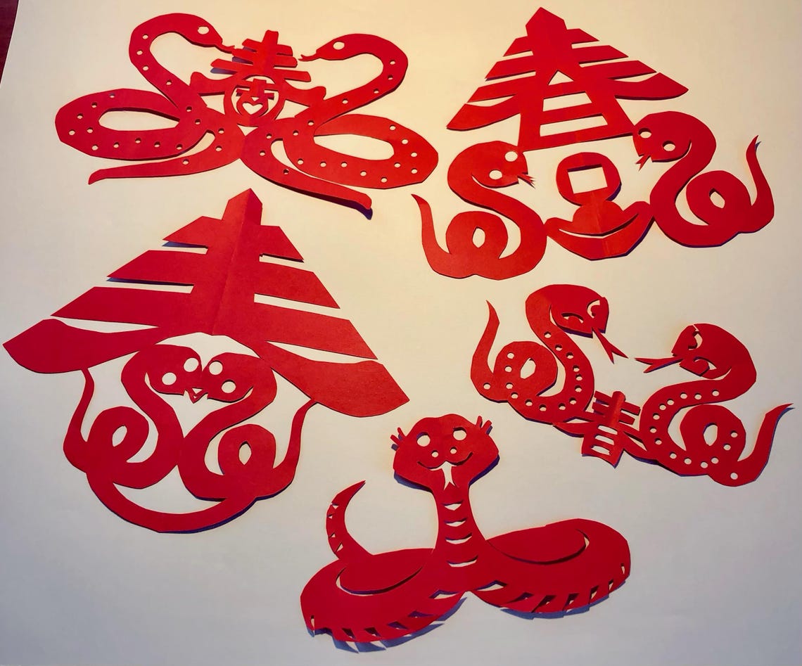 Year of the Snake Chinese Paper Cut Templates. 5 Different Snake ...