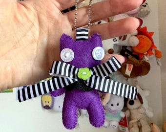 Beetlejuice Themed Kitty Cat Felt Keychain