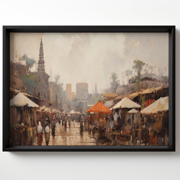 India Trade Market Impressionist Painting Printable Art PNG