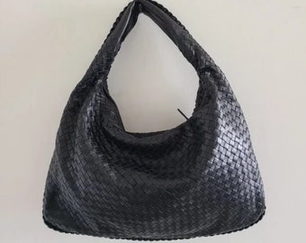 Woven leather hobo bag/women large capacity bag/handmade women bag/everyday  bag/women leather handbag/shoulder bag/