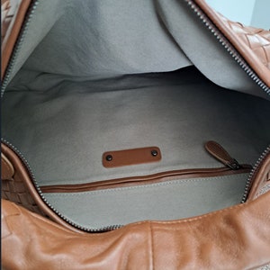 Woven leather hobo bag/women large capacity bag/handmade women bag/everyday bag/women leather handbag/shoulder bag/ zdjęcie 6