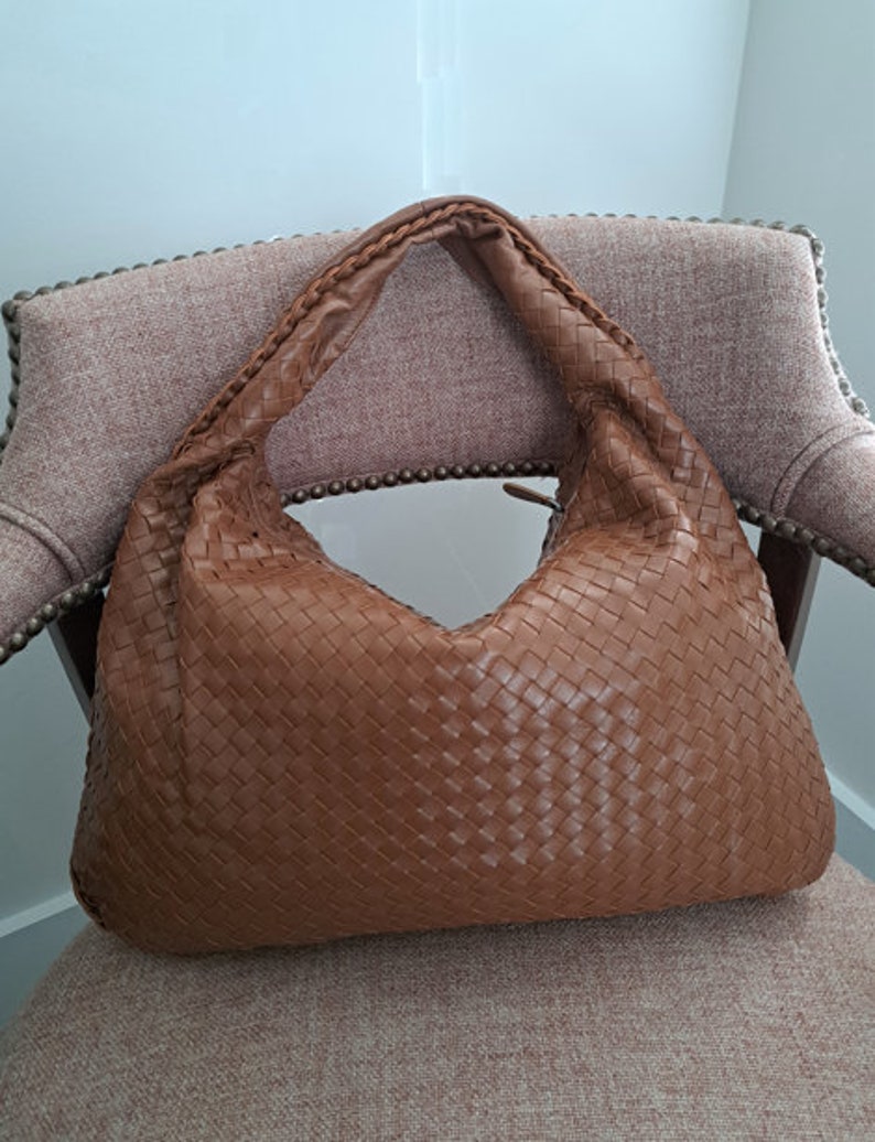 Woven leather hobo bag/women large capacity bag/handmade women bag/everyday bag/women leather handbag/shoulder bag/ Brązowy