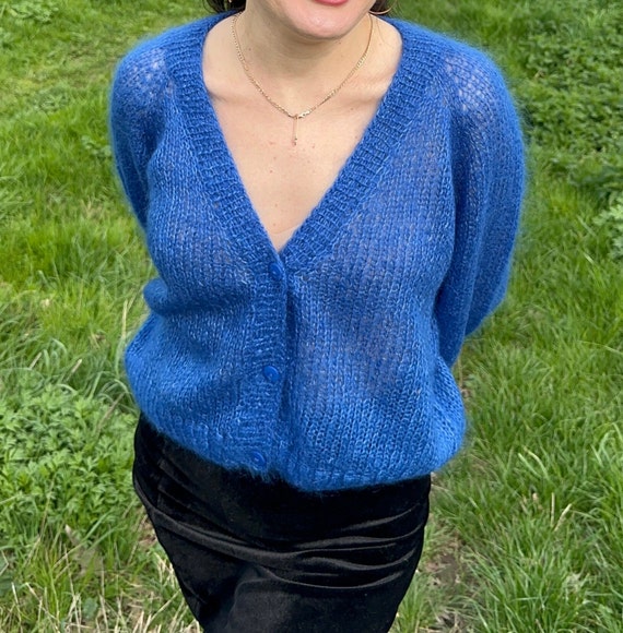 Cardigan Made From Super Kid Mohair (hand-knitted, Blue) - Etsy