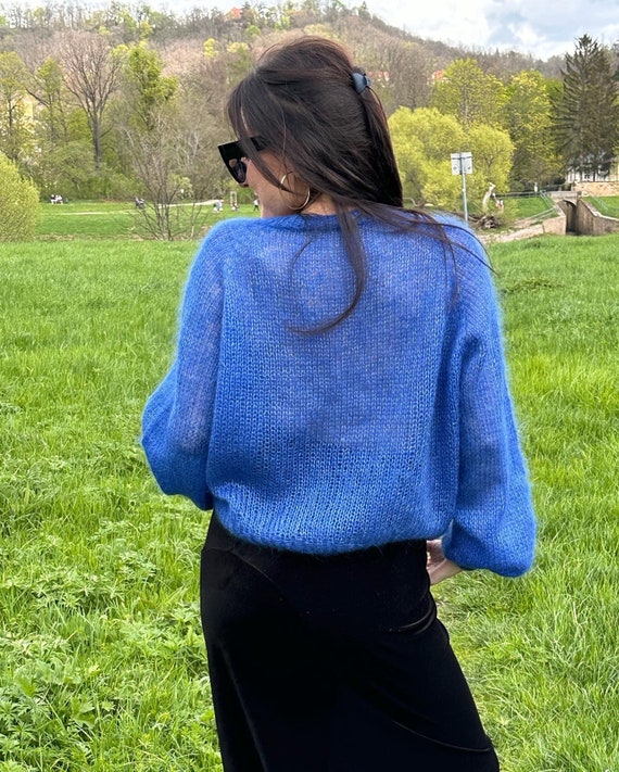 Cardigan Made From Super Kid Mohair (hand-knitted, Blue) - Etsy