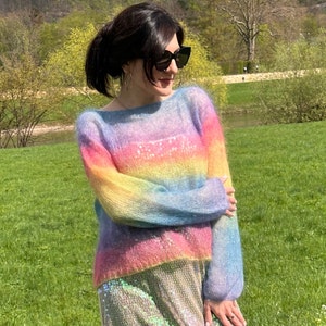 Super Kid Mohair Jumper Hand-Knitted, Colorful image 4