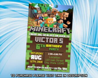Gaming Birthday Invitation, Minecrafter Birthday Invitations, Birthday Invitation for kids