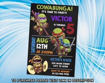 Personalize Teenage mutant ninja turtle birthday invitation, TMNT birthday invitation, Birthday invitation for boys