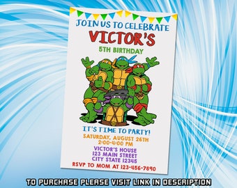 Personalize Teenage mutant ninja turtle birthday invitation, TMNT birthday invitation, Birthday invitation for boys