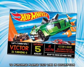 Personalize Hot Cars Birthday Invitation , Wheels Birthday Invitation , Race Cars Invitation, Monster truck birthday invitation