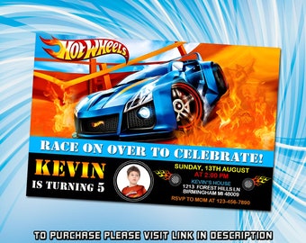 Personalize Hot Cars Birthday Invitation , Wheels Birthday Invitation , Race Cars Invitation, Monster truck birthday invitation